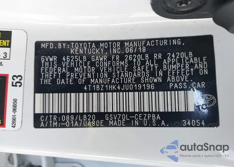 2018 Toyota Camry Xse V6 из США, поврежденный, VIN 4T1BZ1HK4JU019196